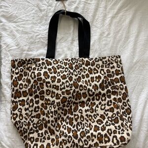 Leopard Print Canvas Tote Bag with Black Handles